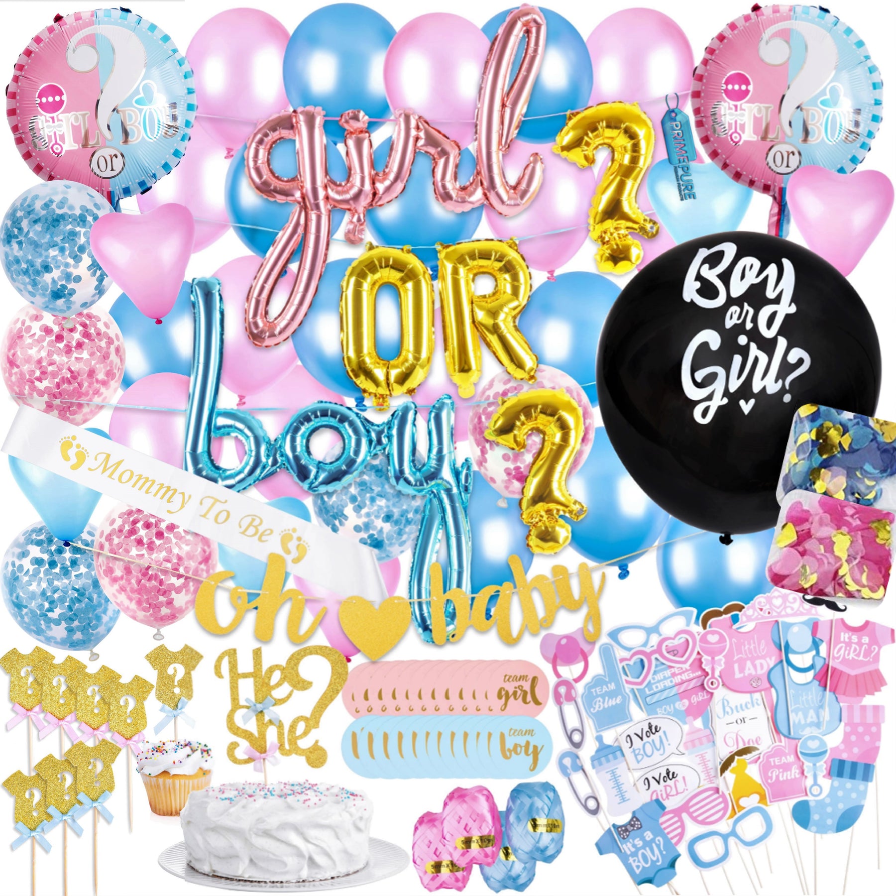 Gender Reveal Decorations - Complete Party Kit, Boy or Girl Balloons –  PRIMEPURE