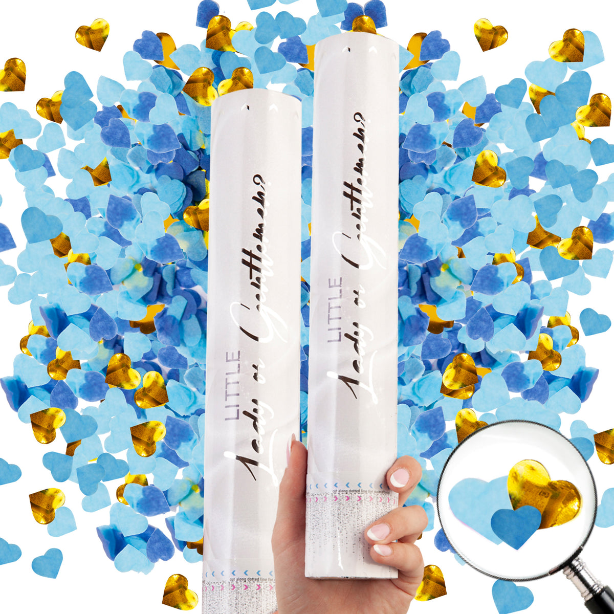 Gender Reveal Hearts Confetti Cannon 2 Pack in Pink or Blue PRIMEPURE