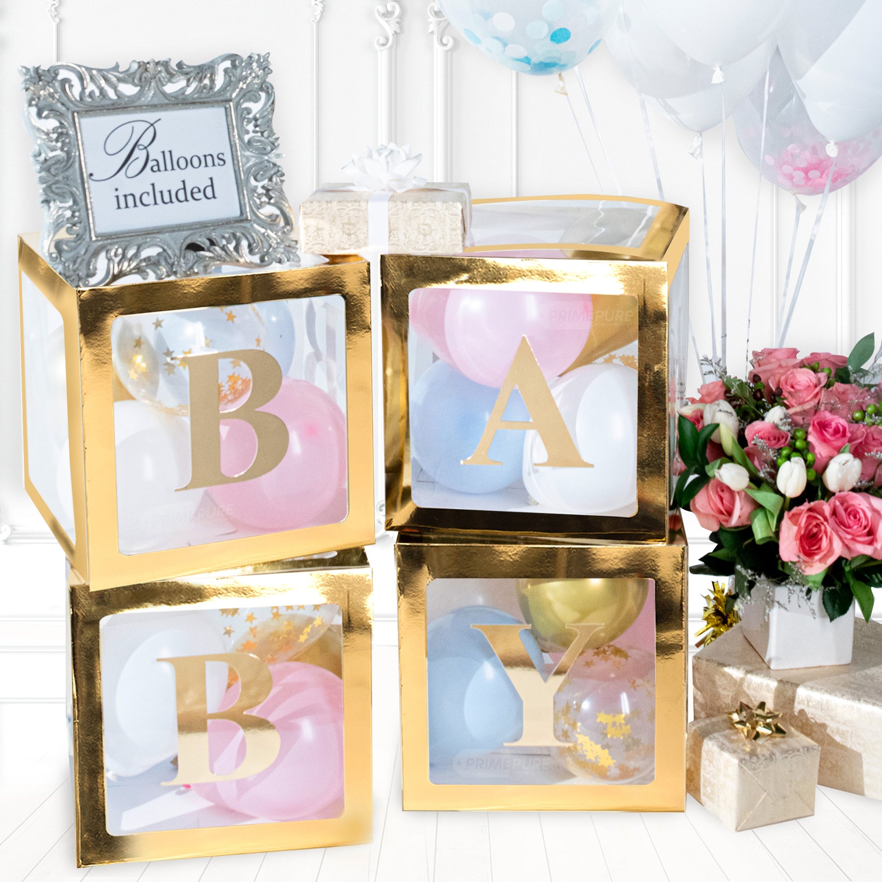 1st Birthday Balloon Boxes for Baby Party Decorations ONE Box with Letter  for Boy&Girl Baby Bridal Shower, Reveal Party Decorations